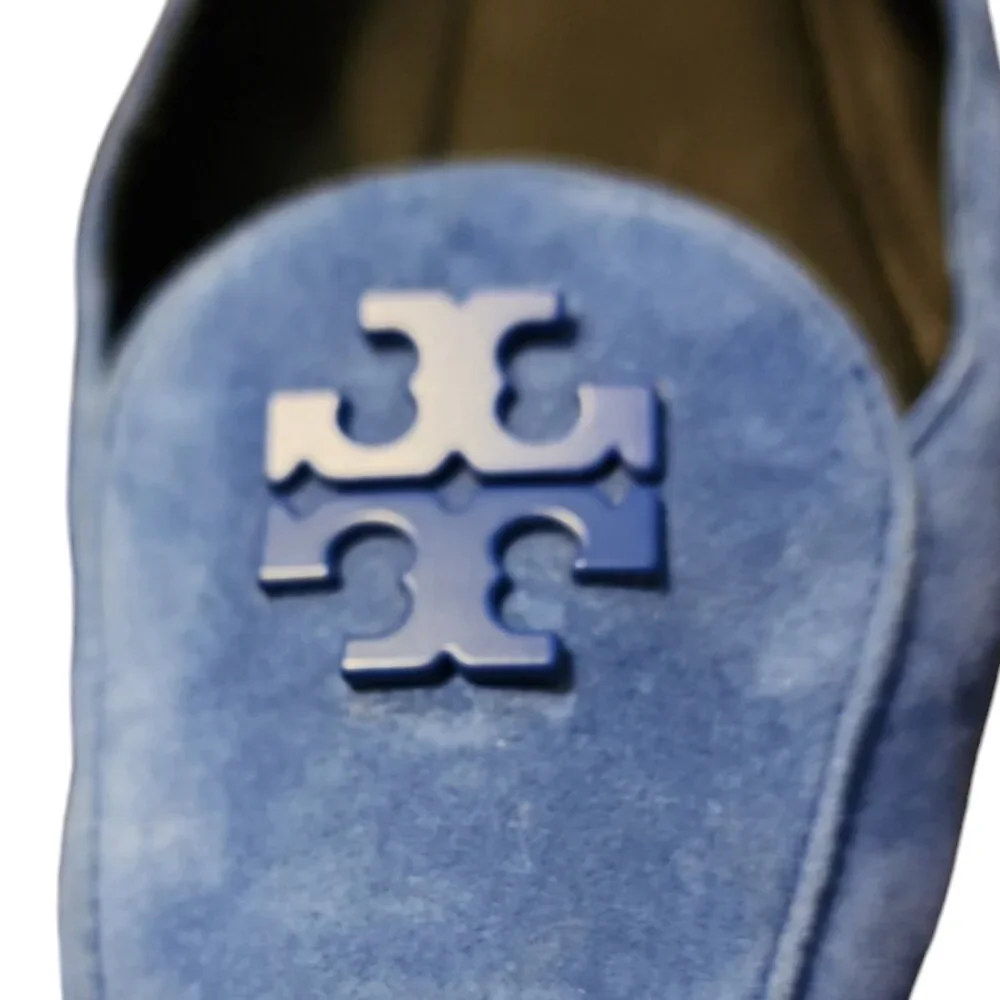 Tory Burch Blue Suede Logo Loafers